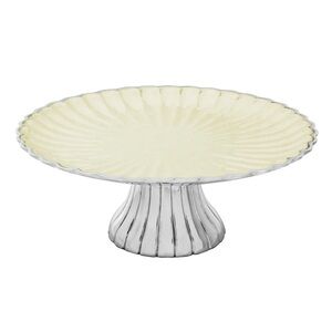 EUC Julia Knight Peony 14" Cake Stand Snow Sand Cast Aluminum Enamel